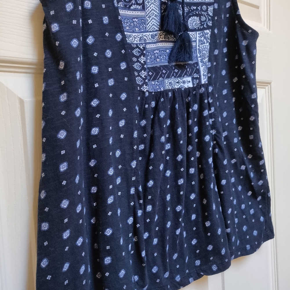 NWT LOFT Outlet Navy Blue Boho Printed Tank Top XS - Picture 5 of 8